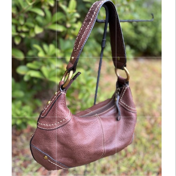 FOSSIL Chocolate Brown Pebbled Leather Mini Hobo Shoulder Bag Boho - Picture 7 of 15